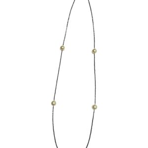 Κολιέ μακρύ ημιπολύτιμο αιματίτης με shell crafted pearls 14MM